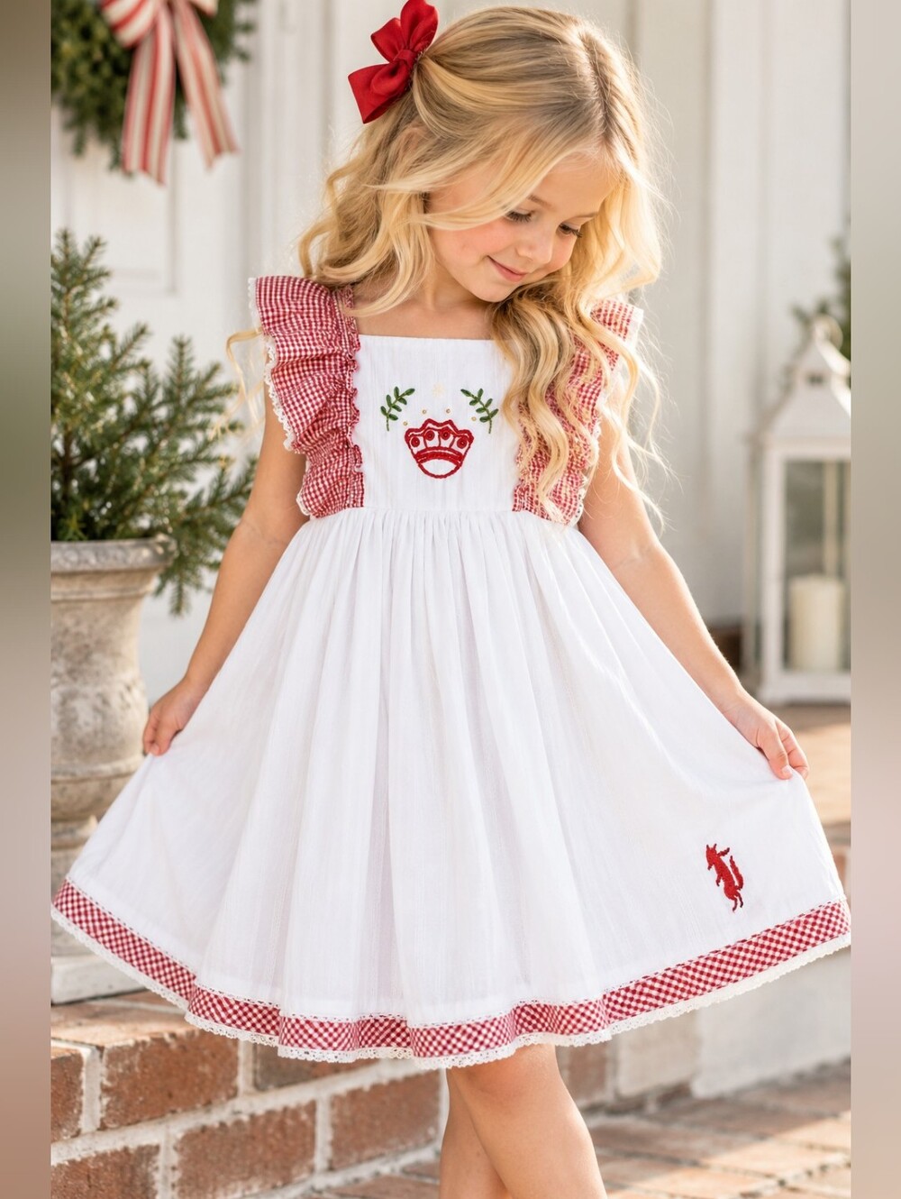 Well Dressed Wolf A King Is Born Dress Girls 5 Red Gingham Crown Embroidered